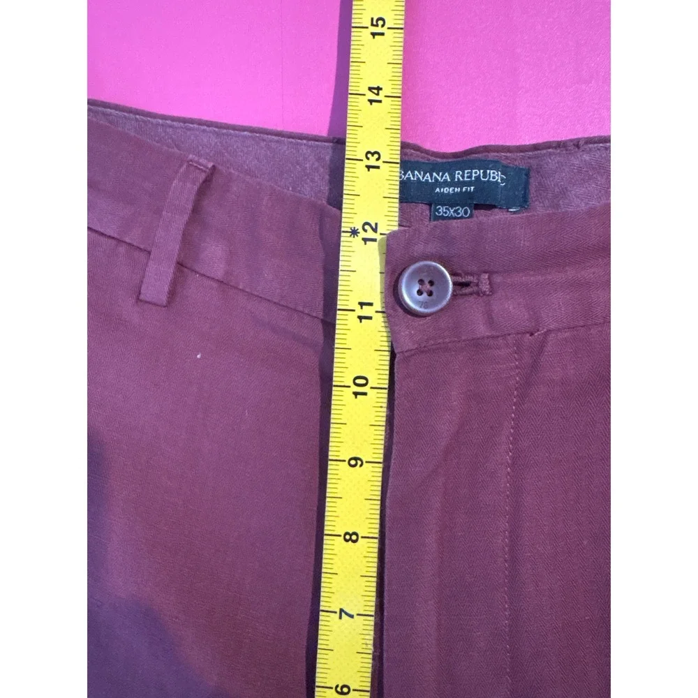 Banana Republic Mens Aiden‎ Fit Red Burgundy Herringbone Pants Sz 35x30 Casual